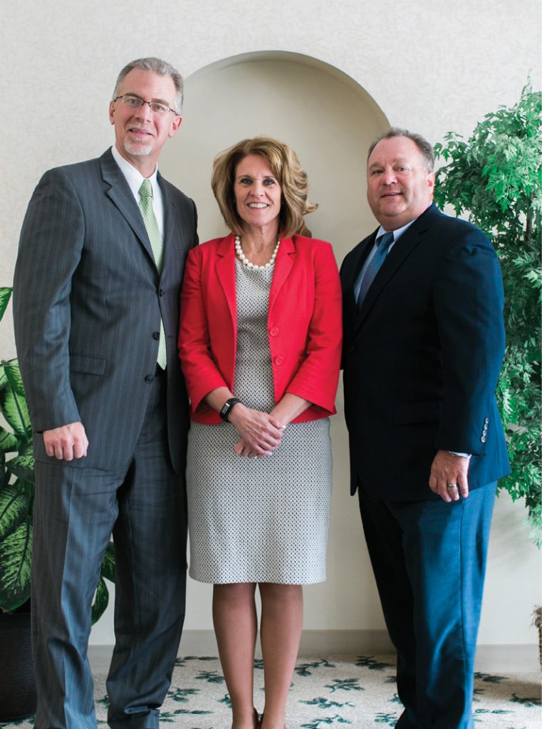2017 Best Company to Work For winners Franciscan Health. Pictured are regional Presidents and CEOs Dean Mazzoni, Michigan City; Barb Anderson, Crown Point and Patrick Maloney, Hammond and Munster. Franciscan was also chosen as Best Hospital, Best Health Care Facility for Cardiology, Best Health Care Facility for Treating Cancer, Best Urgent / Immediate Care Clinic, Best Occupational Health Care Practice, Best Fitness and Wellness Facility.