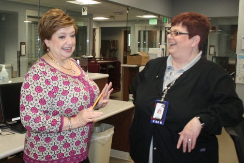 Paula Swenson , Vice President of Patient Care Services and Chief Nursing Officer, makes the rounds with ICU Charge Nurse Janee Babbit at St. Catherine Hospital’s newly renovated Intensive Care Unit.