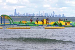 WhoaZone floating sports park, on Lake Michigan