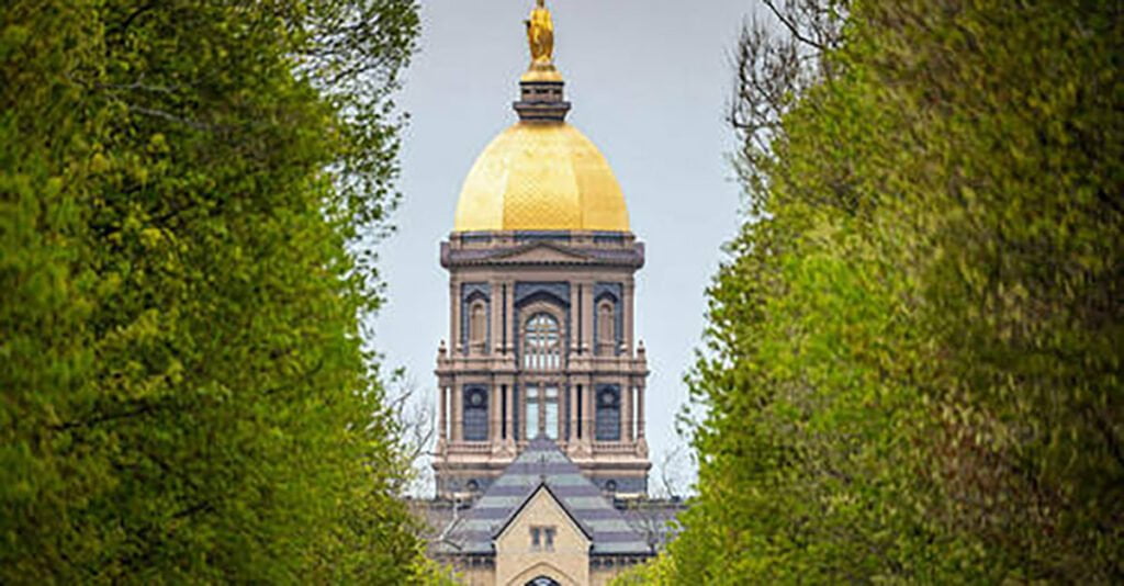 The golden dome on top of the University of Notre Dame
