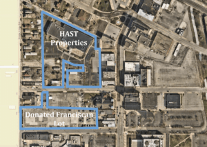 This map shows property owned by Hammond Academy of Science and Technology and the property donated by Franciscan Alliance.