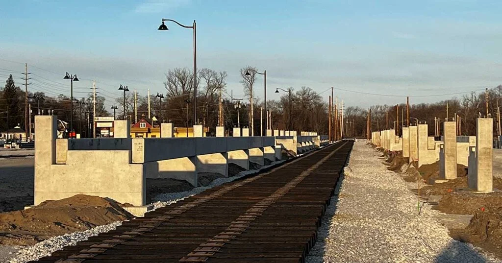 New boarding platforms at 11th Street Station in Michigan City under construction